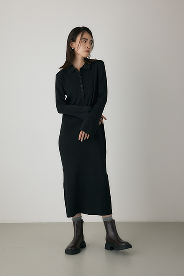 【crie conforto】ポロリブニットワンピース