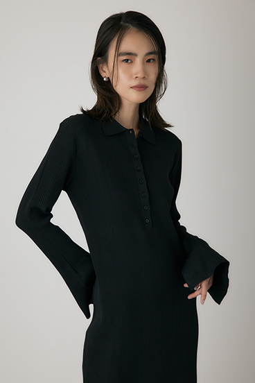 【crie conforto】ポロリブニットワンピース 詳細画像