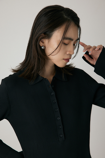 【crie conforto】ポロリブニットワンピース 詳細画像