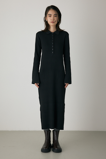 【crie conforto】ポロリブニットワンピース 詳細画像