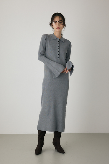 【crie conforto】ポロリブニットワンピース 詳細画像