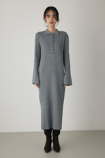 【crie conforto】ポロリブニットワンピース 詳細画像