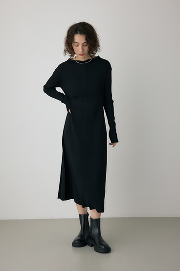 【crie conforto】フリンジリブニットワンピース 詳細画像