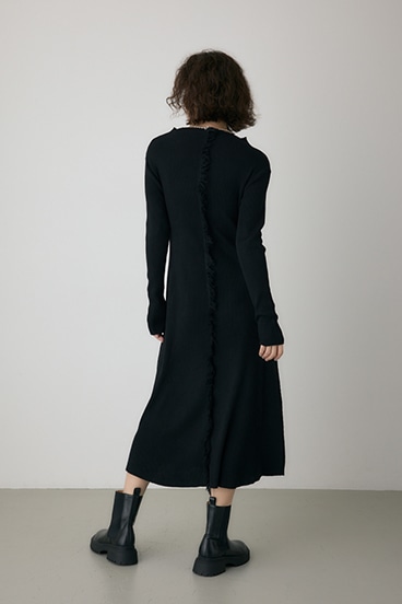 【crie conforto】フリンジリブニットワンピース 詳細画像