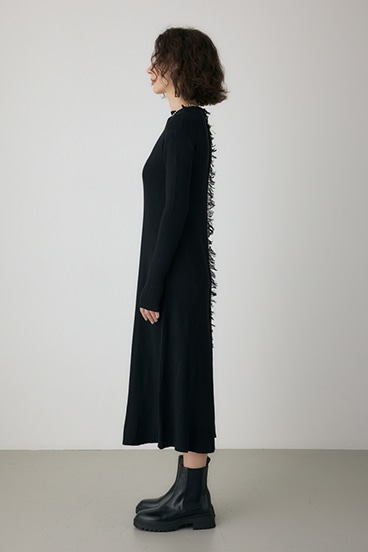 【crie conforto】フリンジリブニットワンピース 詳細画像