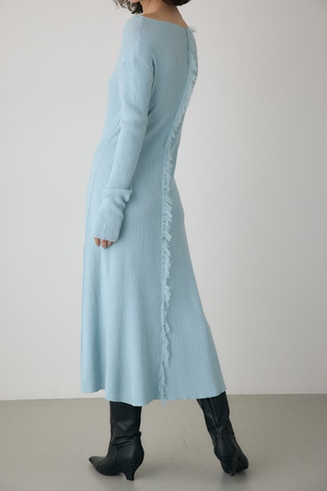 【crie conforto】フリンジリブニットワンピース 詳細画像