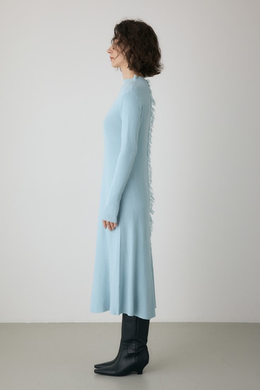 【crie conforto】フリンジリブニットワンピース 詳細画像