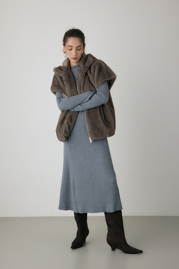 【crie conforto】フリンジリブニットワンピース 詳細画像