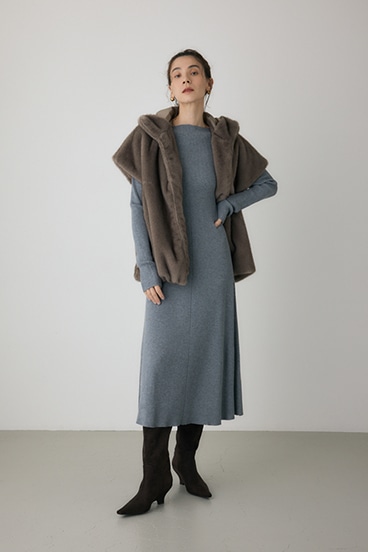 【crie conforto】フリンジリブニットワンピース 詳細画像