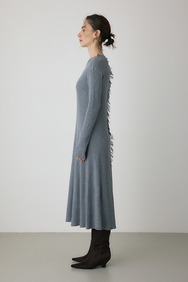 【crie conforto】フリンジリブニットワンピース 詳細画像