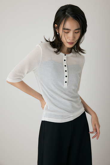 【crie conforto】バックオープンヘンリーネックTシャツ 詳細画像