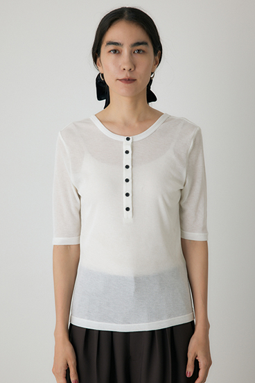 【crie conforto】バックオープンヘンリーネックTシャツ 詳細画像