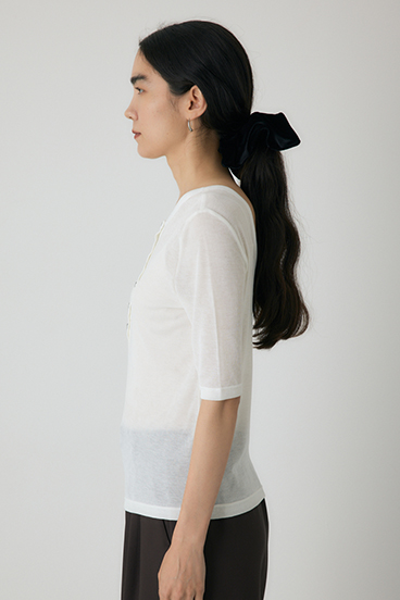 【crie conforto】バックオープンヘンリーネックTシャツ 詳細画像
