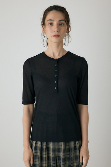 【crie conforto】バックオープンヘンリーネックTシャツ 詳細画像
