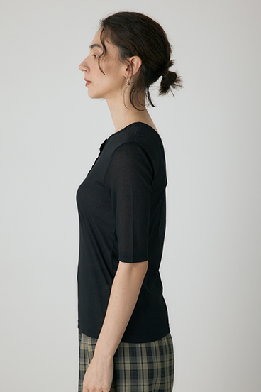 【crie conforto】バックオープンヘンリーネックTシャツ 詳細画像