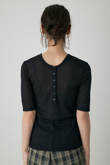 【crie conforto】バックオープンヘンリーネックTシャツ 詳細画像