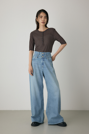 【crie conforto】バックオープンヘンリーネックTシャツ 詳細画像