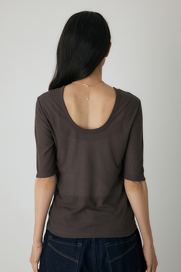 【crie conforto】バックオープンヘンリーネックTシャツ 詳細画像