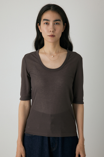 【crie conforto】バックオープンヘンリーネックTシャツ 詳細画像