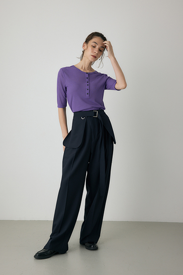 【crie conforto】バックオープンヘンリーネックTシャツ 詳細画像