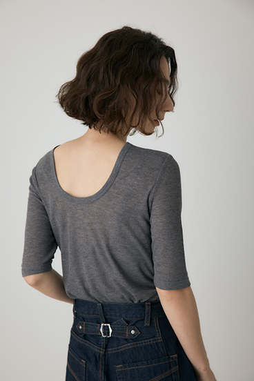 【crie conforto】バックオープンヘンリーネックTシャツ 詳細画像