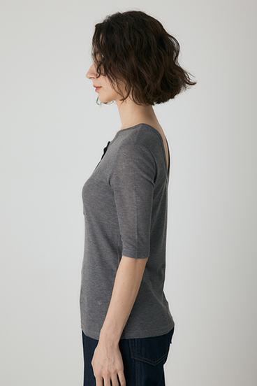 【crie conforto】バックオープンヘンリーネックTシャツ 詳細画像
