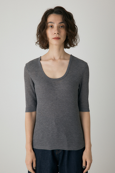 【crie conforto】バックオープンヘンリーネックTシャツ 詳細画像