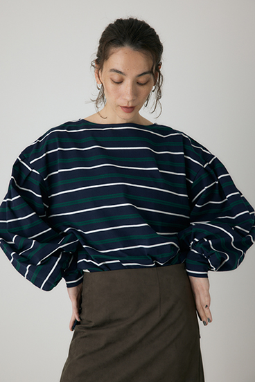 【crie conforto】ボーダーボリュームスリーブプルオーバー 