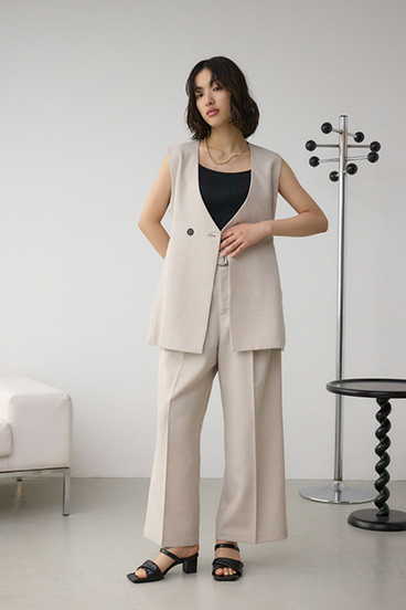 イージーケアリネンライクベルトワイドパンツ 詳細画像