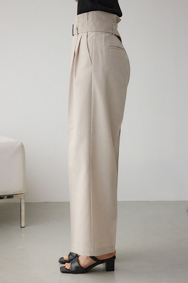 イージーケアリネンライクベルトワイドパンツ 詳細画像