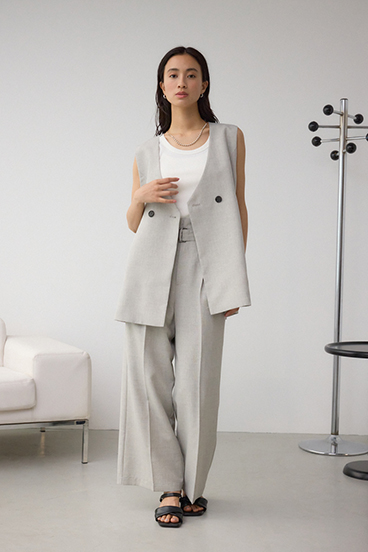 イージーケアリネンライクベルトワイドパンツ 詳細画像