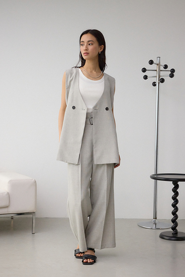 イージーケアリネンライクベルトワイドパンツ 詳細画像