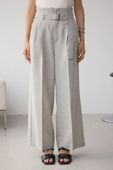 イージーケアリネンライクベルトワイドパンツ 詳細画像