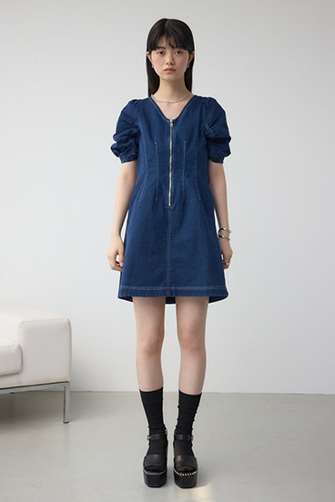 フロントジップ半袖デニムワンピース 詳細画像