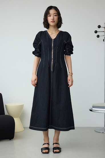 フロントジップ半袖デニムワンピース 詳細画像