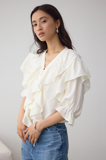 ラッフルフリル5分袖ブラウス 詳細画像