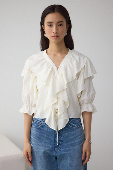 ラッフルフリル5分袖ブラウス 詳細画像