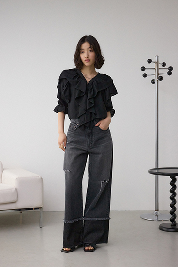 ラッフルフリル5分袖ブラウス 詳細画像