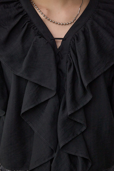 ラッフルフリル5分袖ブラウス 詳細画像