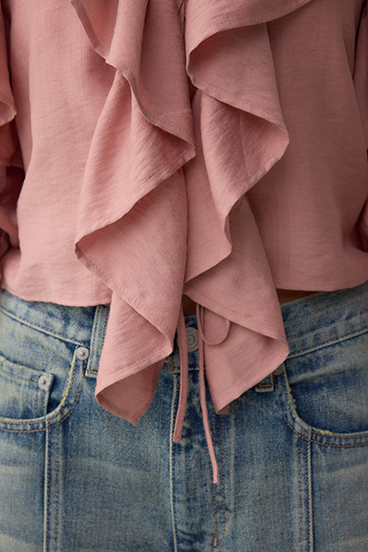 ラッフルフリル5分袖ブラウス 詳細画像