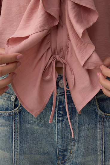 ラッフルフリル5分袖ブラウス 詳細画像