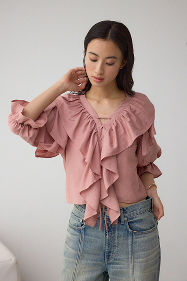ラッフルフリル5分袖ブラウス 詳細画像