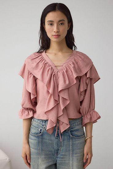 ラッフルフリル5分袖ブラウス 詳細画像