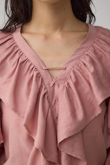 ラッフルフリル5分袖ブラウス 詳細画像