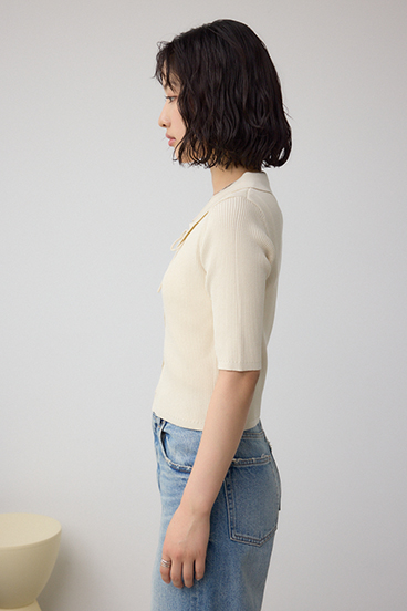 レースアップ5分袖ポロカラーニット 詳細画像