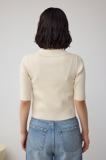 レースアップ5分袖ポロカラーニット 詳細画像