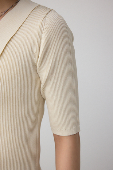 レースアップ5分袖ポロカラーニット 詳細画像