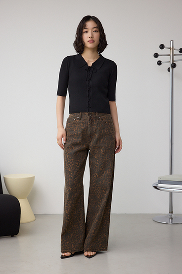 レースアップ5分袖ポロカラーニット 詳細画像