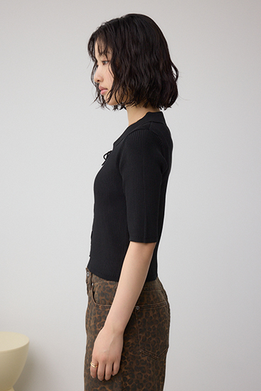 レースアップ5分袖ポロカラーニット 詳細画像