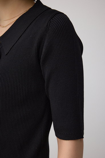 レースアップ5分袖ポロカラーニット 詳細画像